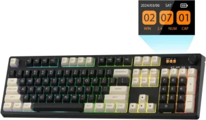 LTC Nimbleback NB1041 PRO - Teclado mecánico inalámbrico con pantalla de visualización y perilla, 2.4 GHz/BT/USB-C con cable RGB 104 teclas, teclado cremoso, espuma de 3 capas, PCB intercambiable en