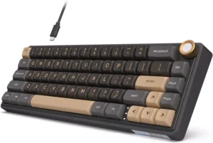 RK ROYAL KLUDGE R65 Teclado para juegos con cable con perilla de volumen, 60% de soporte de junta de teclado mecánico retroiluminado RGB con teclas PBT, perfil MDA, QMK/VIA, interruptor crema