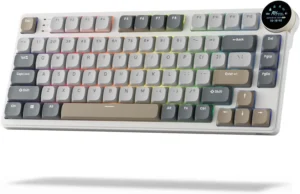 RK ROYAL KLUDGE Teclado mecánico de perfil bajo N80 con pantalla inteligente y perilla, 75% de montaje superior 3 modos teclado mecánico inalámbrico, soporte de software, batería masiva, 80 teclas,